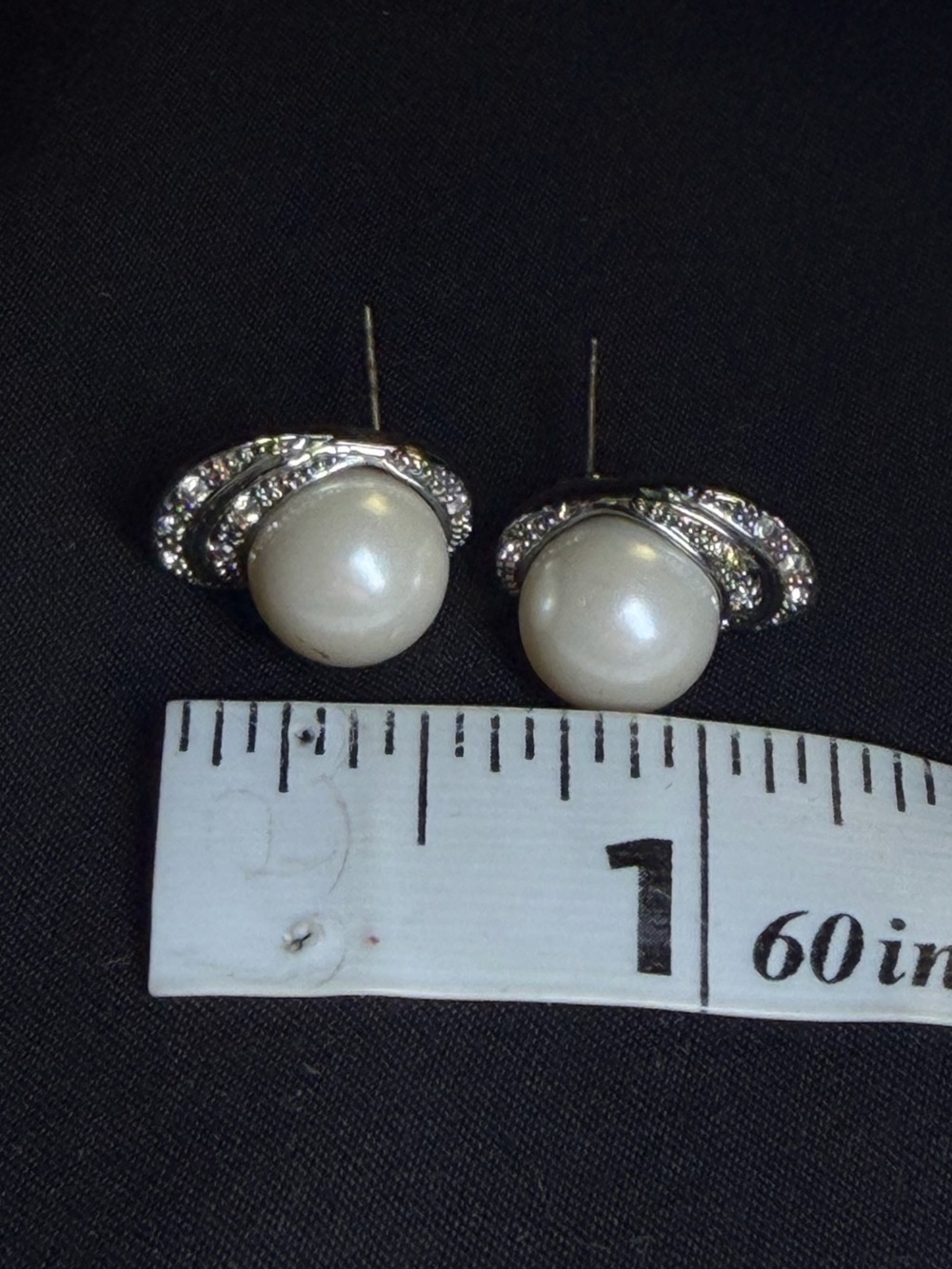 Pearl and Crystal Stud Earrings - White Faux Pearl Silver Tone